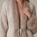 Gentle Retro Faux Fur Trim Light Khaki Knit Cardigan