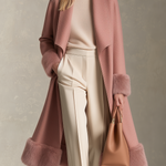Retro Pink Patchwork Wool-Blend Faux Fur Coat, Vintage Western Women's Outerwear