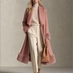 Retro Pink Patchwork Wool-Blend Faux Fur Coat, Vintage Western Women's Outerwear