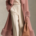 Retro Pink Patchwork Wool-Blend Faux Fur Coat, Vintage Western Women's Outerwear