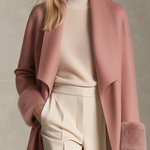 Retro Pink Patchwork Wool-Blend Faux Fur Coat, Vintage Western Women's Outerwear