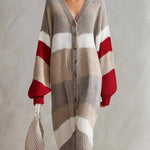 Urban-silhouette Colorblock V-neck Button-down Knit Midi Dress
