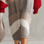 Urban-silhouette Colorblock V-neck Button-down Knit Midi Dress
