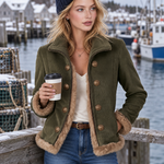 Retro Olive Corduroy Patchwork Faux Fur Coat For Women