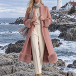 Retro Pink Patchwork Wool-Blend Faux Fur Coat, Vintage Western Women's Outerwear