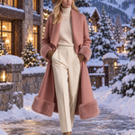 Retro Pink Patchwork Wool-Blend Faux Fur Coat, Vintage Western Women's Outerwear