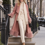 Retro Pink Patchwork Wool-Blend Faux Fur Coat, Vintage Western Women's Outerwear