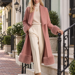 Retro Pink Patchwork Wool-Blend Faux Fur Coat, Vintage Western Women's Outerwear