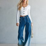 Boho Ombre Dip Dye High Rise Frayed Hem Wide Leg Jeans