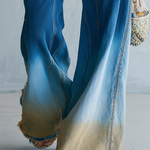 Boho Ombre Dip Dye High Rise Frayed Hem Wide Leg Jeans