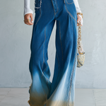 Boho Ombre Dip Dye High Rise Frayed Hem Wide Leg Jeans
