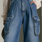 Relaxed Utility High Waist Cargo Pocket Elastic Cuff Balloon Jeans