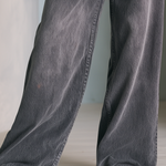 Modern Chic Asymmetric Snap Button Wrap Front Gray Wash Wide Leg Jeans