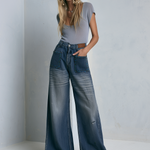 Vintage Western Studded Pocket Whiskered Wash Wide Leg Jeans