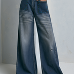 Vintage Western Studded Pocket Whiskered Wash Wide Leg Jeans
