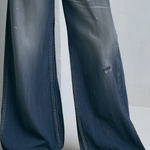 Vintage Western Studded Pocket Whiskered Wash Wide Leg Jeans