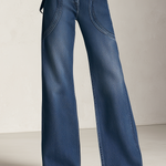 Retro Western Zip Pocket Collared Long Sleeve Wide Leg Denim Jumpsuit