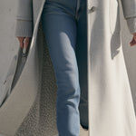 Women's Casual Leopard Print Knitted Light Gray Wool Blend Long Coat