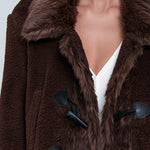 Premium Faux-Shearling Trimmed Brown Fleece Duffle Coat