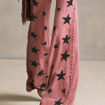 Vintage Western Washed Pink Star Print High Waisted Wide Leg Flare Jeans