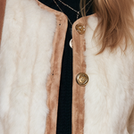 Vintage Camel Faux Suede Shearling Trim Fitted Coat For Women