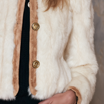 Vintage Camel Faux Suede Shearling Trim Fitted Coat For Women