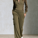 Retro Sporty Leopard Print Patchwork Velvet Zip-Up Track Set