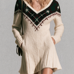 Vintage Cream Mohair Knit Mini Dress With Argyle Yoke And V-Neck