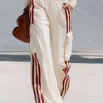 Retro Sporty Color-Block Striped Women's Track Suit Set, Zip Jacket & Pants