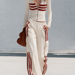 Retro Sporty Color-Block Striped Women's Track Suit Set, Zip Jacket & Pants