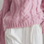 Cozy Oversized Pink Chunky Cable-Knit Turtleneck Sweater