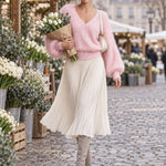Elegant Pink V-neck Loose Pullover Sweater