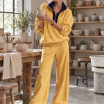 Women's Loose-fitting Color-blocked Double-sided Fleece Half-zip Sweatshirt And Pants Set