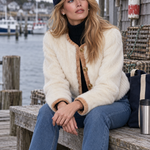 Vintage Camel Faux Suede Shearling Trim Fitted Coat For Women