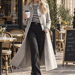 Women's Casual Leopard Print Knitted Light Gray Wool Blend Long Coat