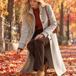Women's Casual Leopard Print Knitted Light Gray Wool Blend Long Coat
