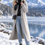 Women's Casual Leopard Print Knitted Light Gray Wool Blend Long Coat