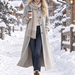 Women's Casual Leopard Print Knitted Light Gray Wool Blend Long Coat