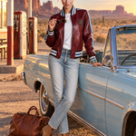 Retro Sporty Burgundy Faux Leather Crest Patch Striped Trim Varsity Bomber Jacket