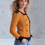 Retro Military Style Navy Blue Mustard Yellow Cable Knit Cardigan
