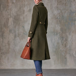 Women's Military-style Olive Green Wool Blend Double-breasted Long Coat