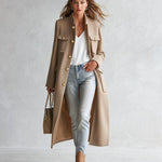 Stylish Cool Multi-pocket Oatmeal-colored Stand-collar Single-breasted Coat