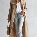 Stylish Cool Multi-pocket Oatmeal-colored Stand-collar Single-breasted Coat