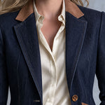 Women's Camel Faux Suede And Indigo Denim Blazer