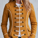 Women's Retro Woven Button Mustard Yellow Cotton Military Style Jacket