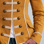 Women's Retro Woven Button Mustard Yellow Cotton Military Style Jacket