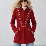 Women's Vintage Gold Button Military Style Red Wool Blend Coat