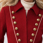 Women's Vintage Gold Button Military Style Red Wool Blend Coat