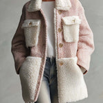 Retro Chic Pink Herringbone Wool Blend Sherpa Collar Gold Button Oversized Coat