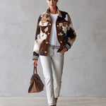 Western Cowgirl Cow Print Faux Suede Button Up Oversized Womens Trucker Jacket